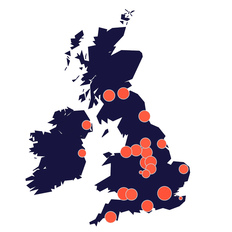 Map of the UK showing Auca partners.